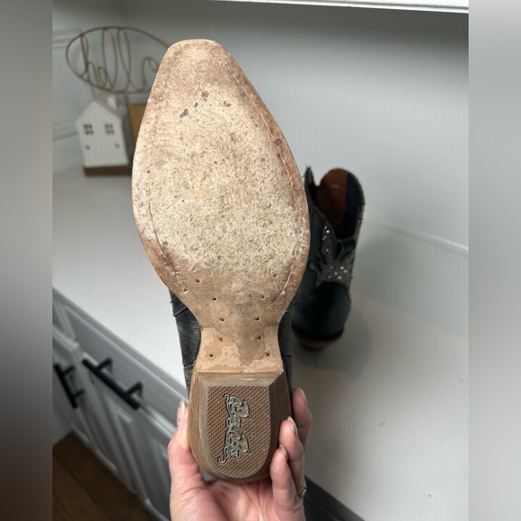 Dan Post Western Ankle Boots Women’s 9.5 Black Leather w/ Silver Inlay Cowboy - Picture 8 of 9